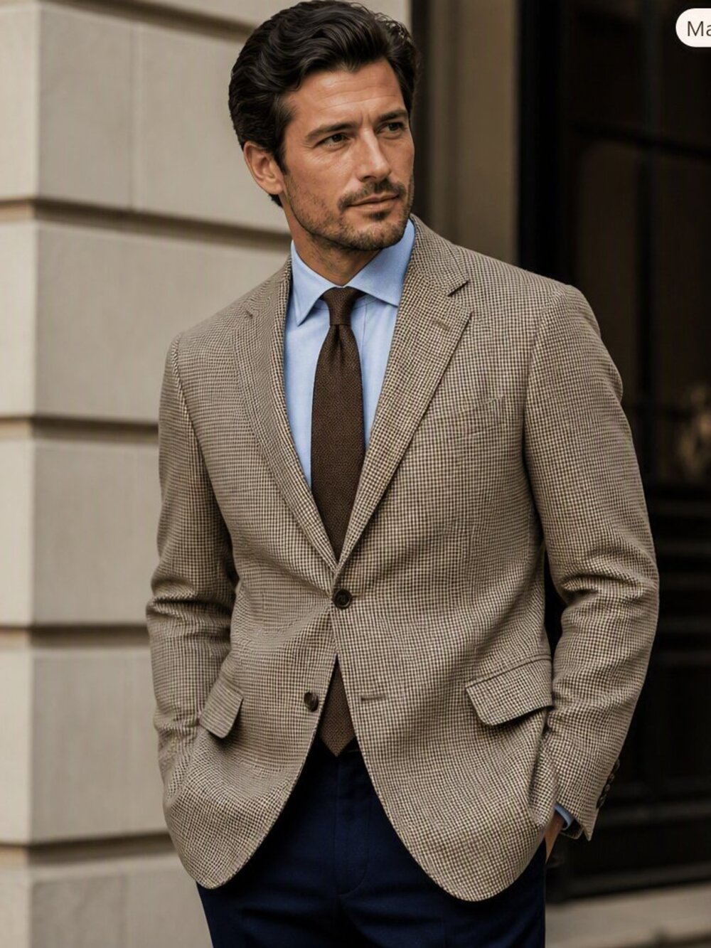 Jones New York Men's Houndstooth Sport Coat Tan, Brown Blue Silk Wool Blend 44T
